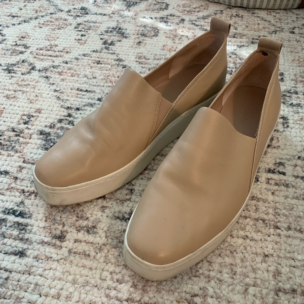Vince tan leather slip on platform sneaker